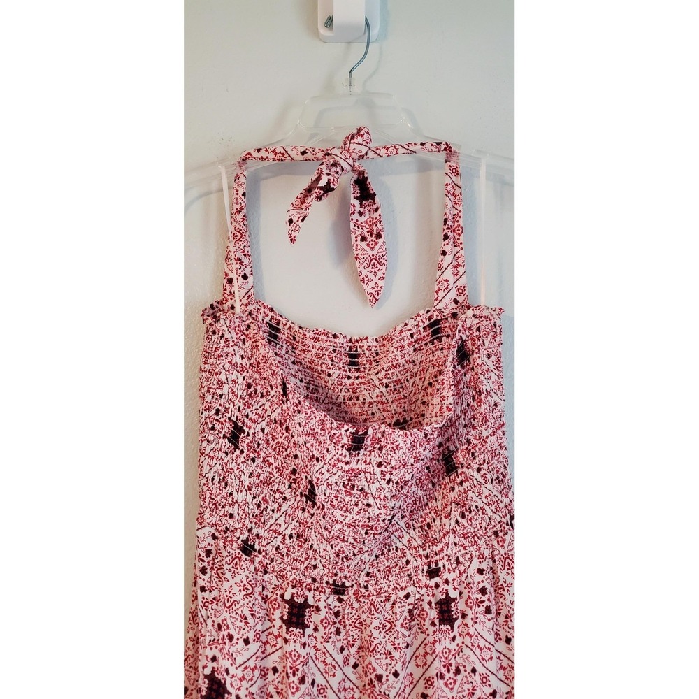 Ariat Dress Womens Large Red Bandana Paisley Smocked Halter Maxi Boho Rayon - Picture 10 of 11